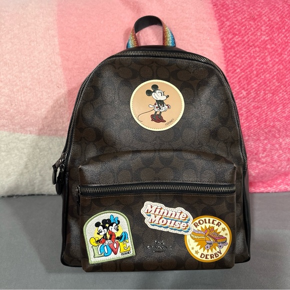 COACH x DISNEY Mickey Minnie Mouse Emblem Signature Leather Backpack - Picture 2 of 11